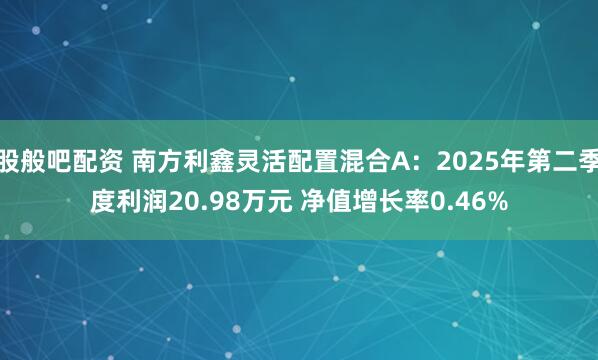 股般吧配资 南方利鑫灵活配置混合A：2025年第二季度利润20.98万元 净值增长率0.46%